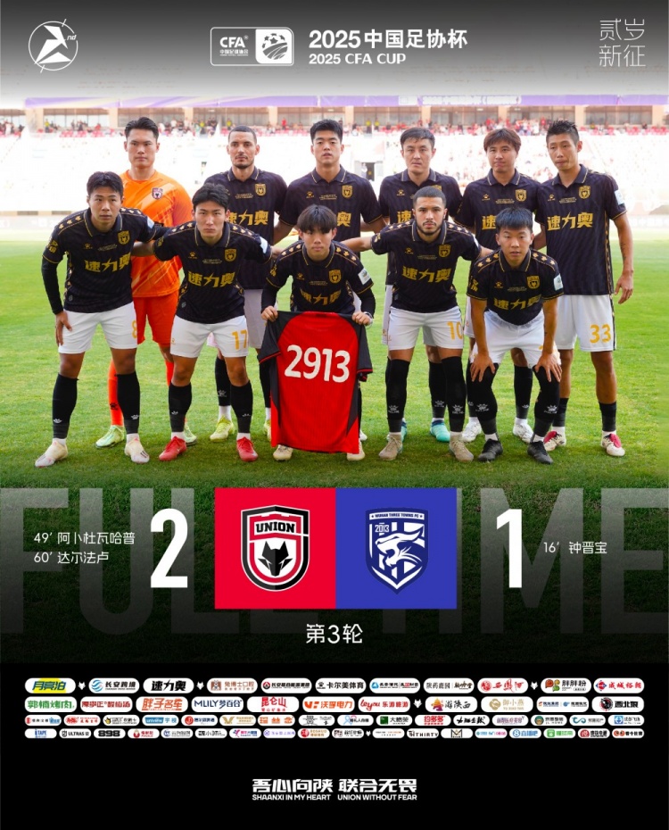 FULL TIME??足協(xié)杯第三輪，陜西聯(lián)合2-1戰(zhàn)勝武漢三鎮(zhèn)