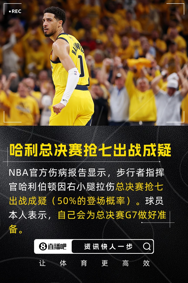 哈利伯頓總決賽搶七被列為出戰(zhàn)成疑??本人：我會為G7做好準備