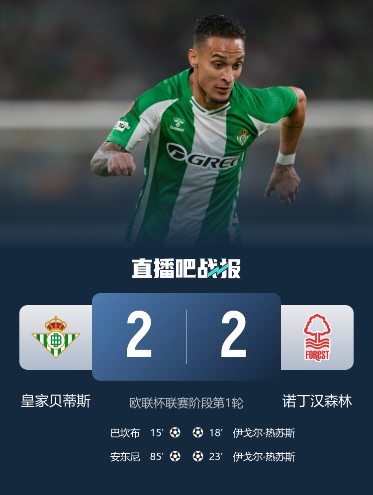 圓神傳射！貝蒂斯2-2森林 安東尼85分鐘破門絕平+助攻巴坎布建功