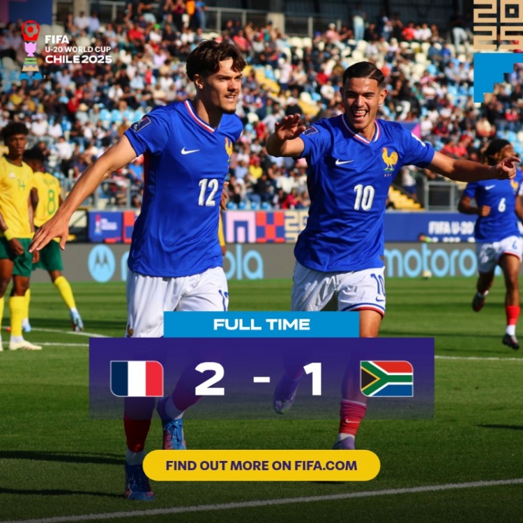 世青賽：法國(guó)U20以2-1勝南非U20取開(kāi)門(mén)紅，貝爾蒙特、米沙爾破門(mén)